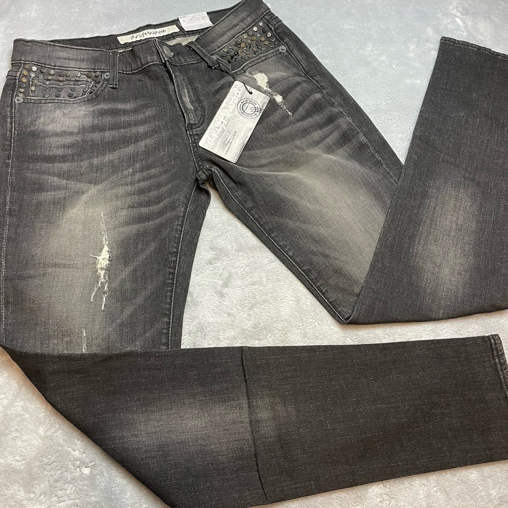 NWT Driftwood Jackie Skinny Jeans Size 29‎ Faded Black Studded Distresse Stretch